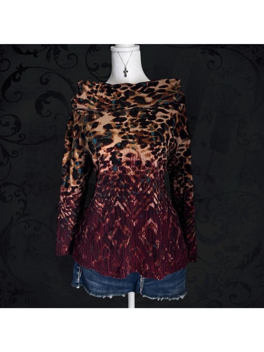 abstract leopard & tribal-inspired print vintage turtleneck
